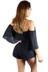 Sexy Black Sheer Bell Sleeve Elastic Off Shoulder Playsuit